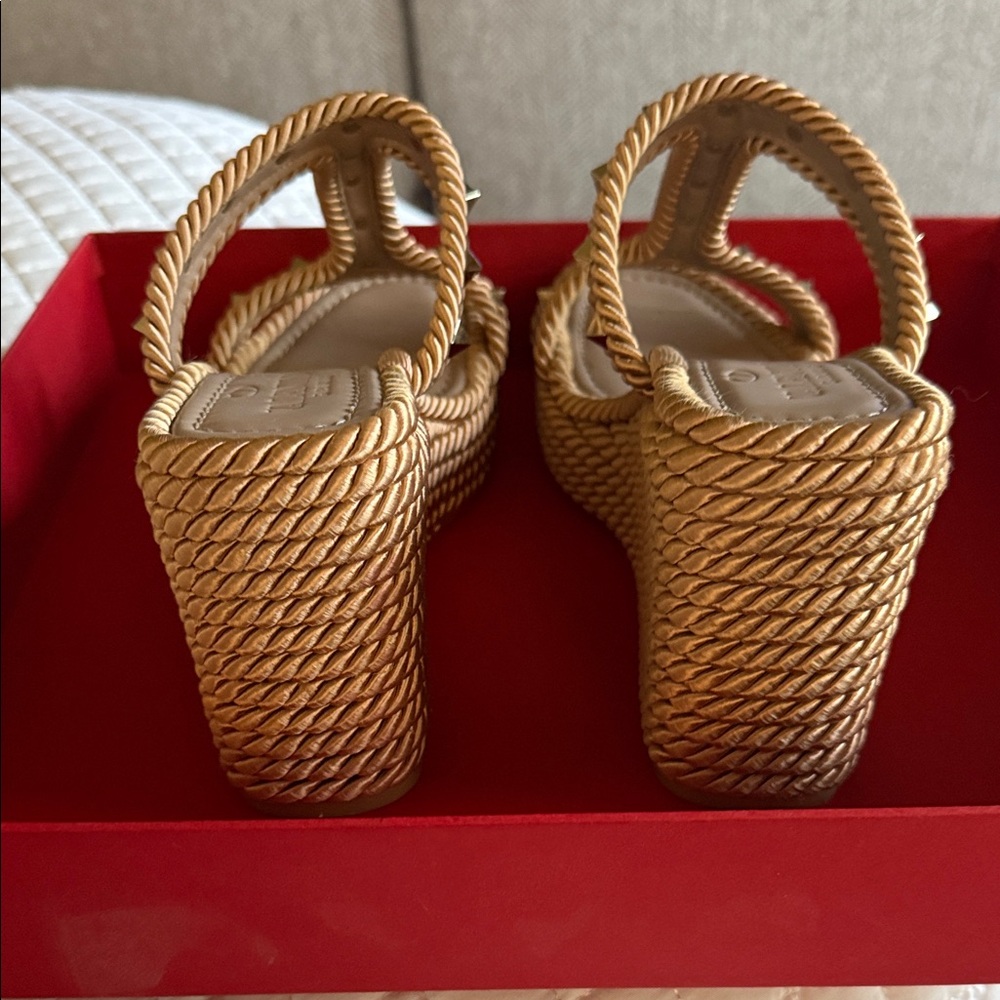 Valentino Rockstud Rope Wedge Sandals, Poudre - Picture 9 of 15